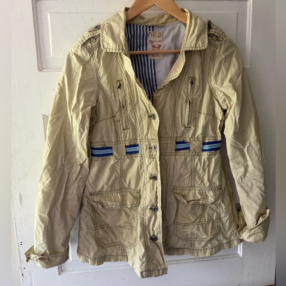 Free People Tan and Blue Utility Jacket